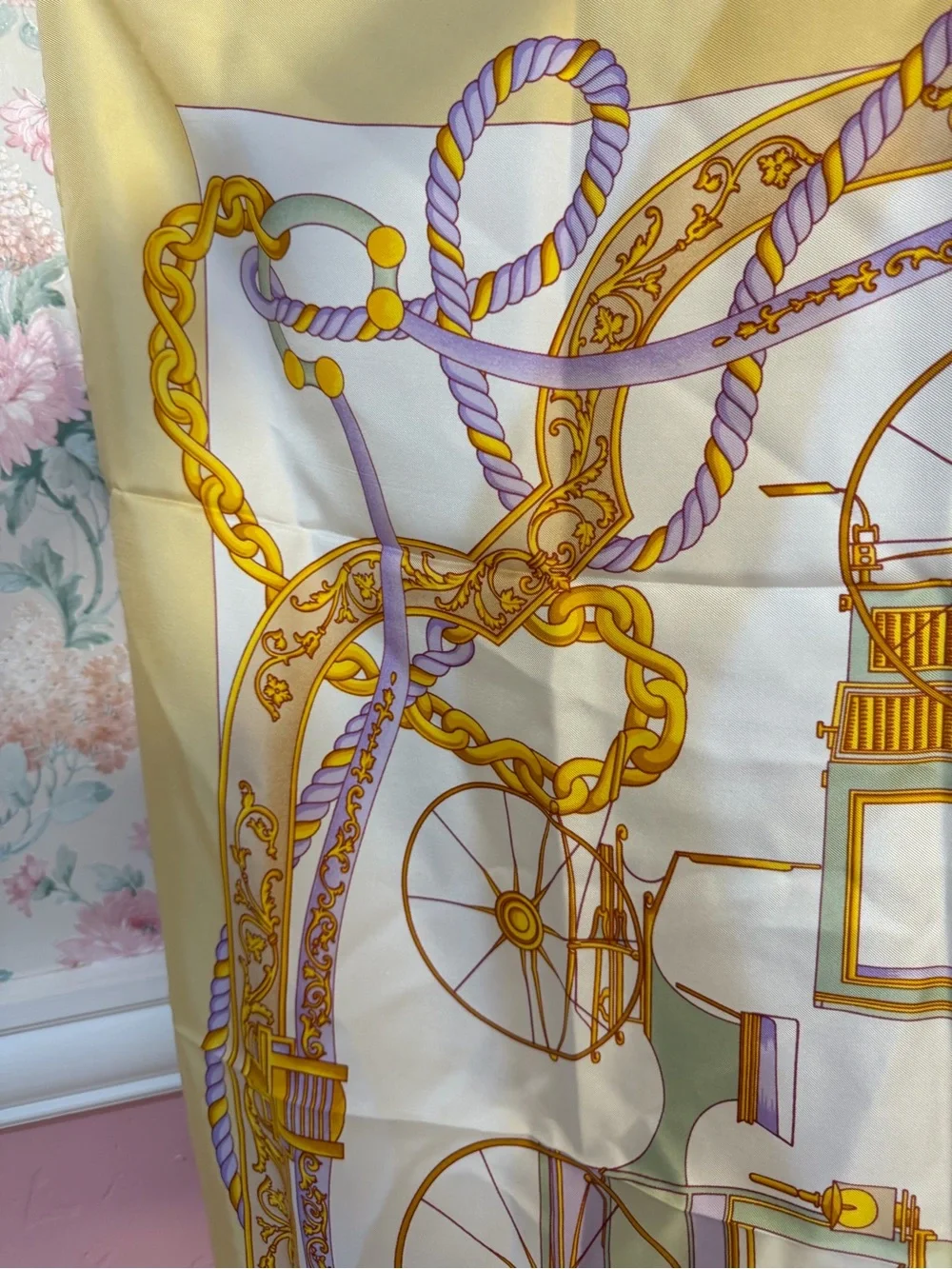 Celine Yellow and Lavender Chain Motif Silk Scarf